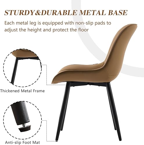 Miniatura 4 de YOUNIKE Juego de 2 sillas de comedor color marrón con respaldo alto, sillas modernas de cocina y comedor de mediados de siglo, tapizadas de piel