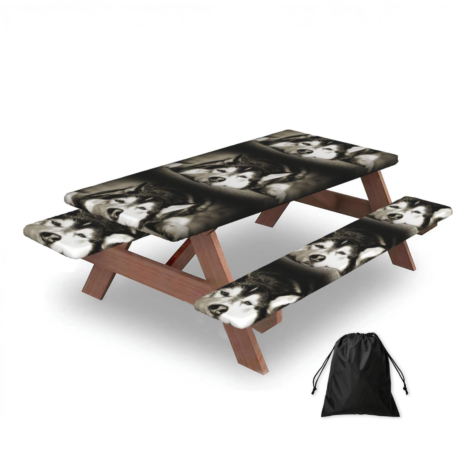 Dopklna As Picture Siberian Husky, Picnic Table Cover With Bench Covers -Waterproof Elastic Fitted Tablecloth For Garden Camping Patio 76X152cm