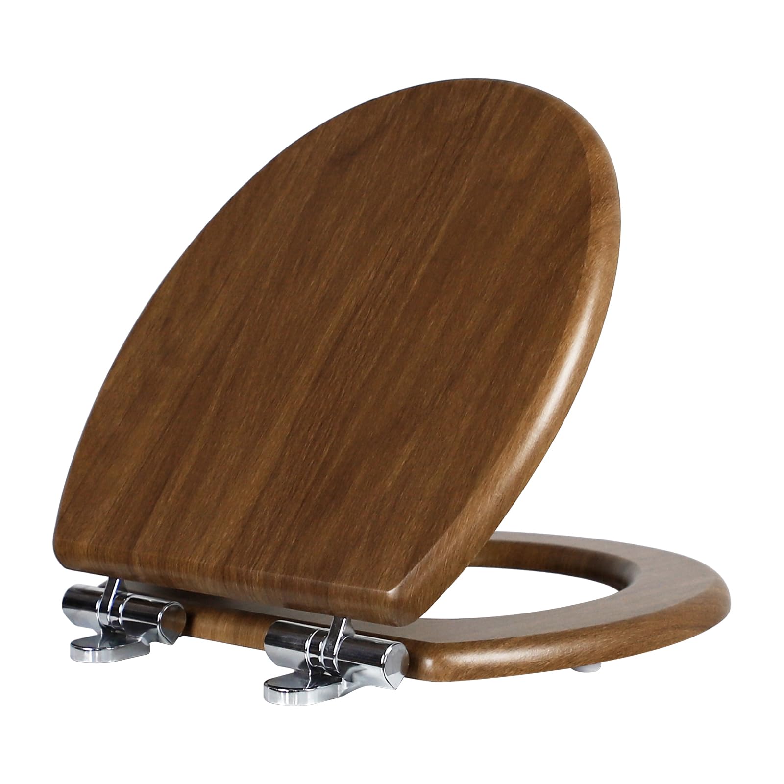 Fanmitrk Wooden Toilet Seat Soft Close, 18mm Thickened MDF Wood Walnut Toilet Seat with Adjustable Strong Zinc Alloy Hinges, Comfortable, Durable, Easy Cleaning (MFJ-3704)