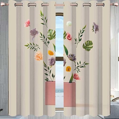 Miniatura 2 de Cortinas florales beige para sala de estar, 2 paneles, cortinas de armario, decoración de ventana de 55 pulgadas de ancho x 55 pulgadas de alto