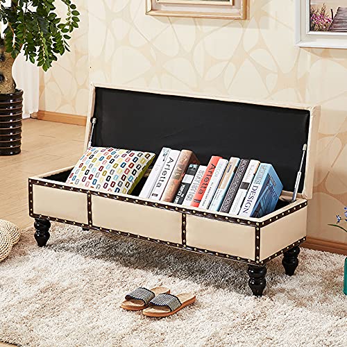 Banc de rangement ottoman crème 80x40x40 cm pour salon et entrée