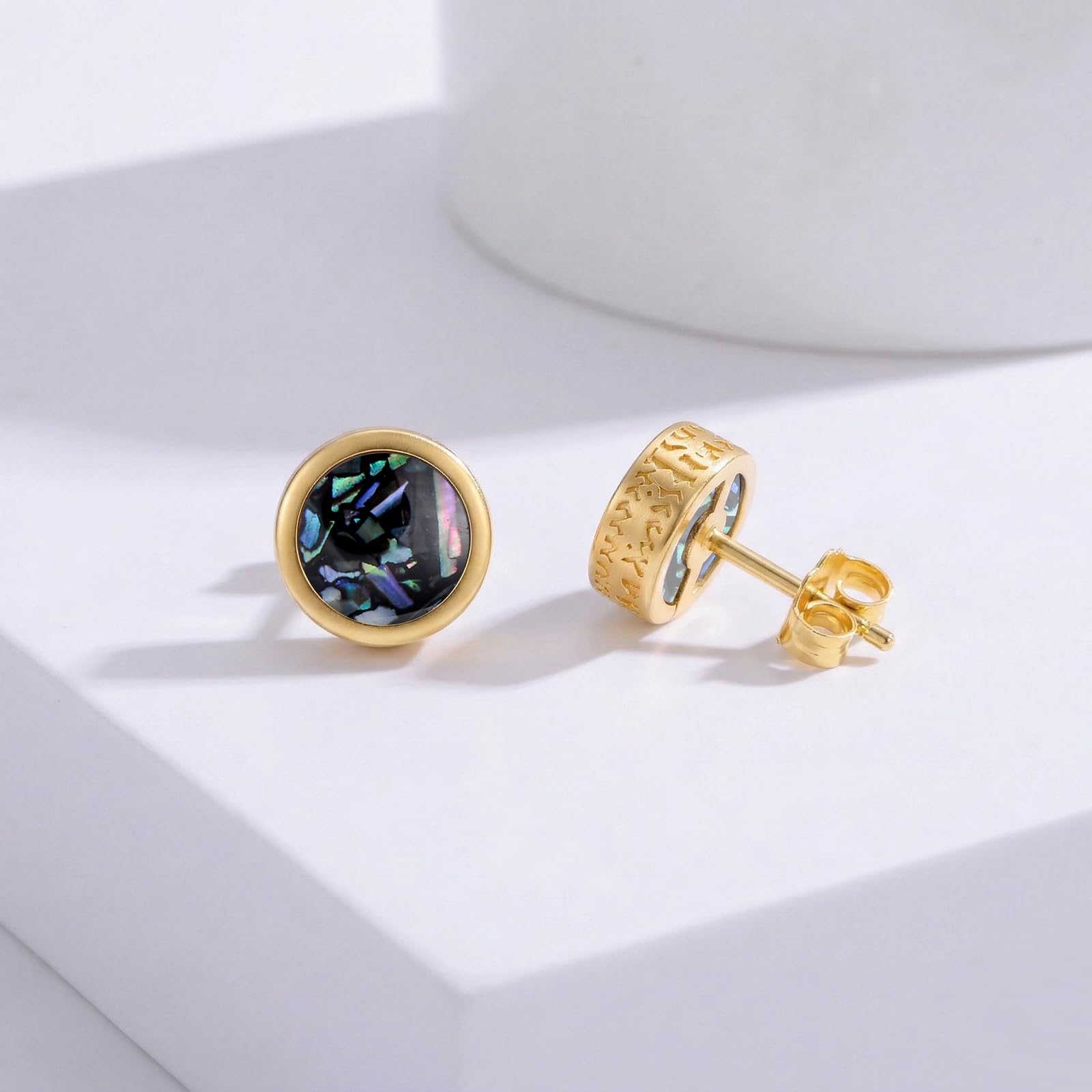 Wikinger Ohrstecker für Männer Damen 925 Sterling Silber | Schwarzer Ohrstecker mit Edelstein Türkis/Opal/Onyx/Abalone/Malachit/Lapislazuli Ohrringe Wikinger Schmuck für Herren Damen