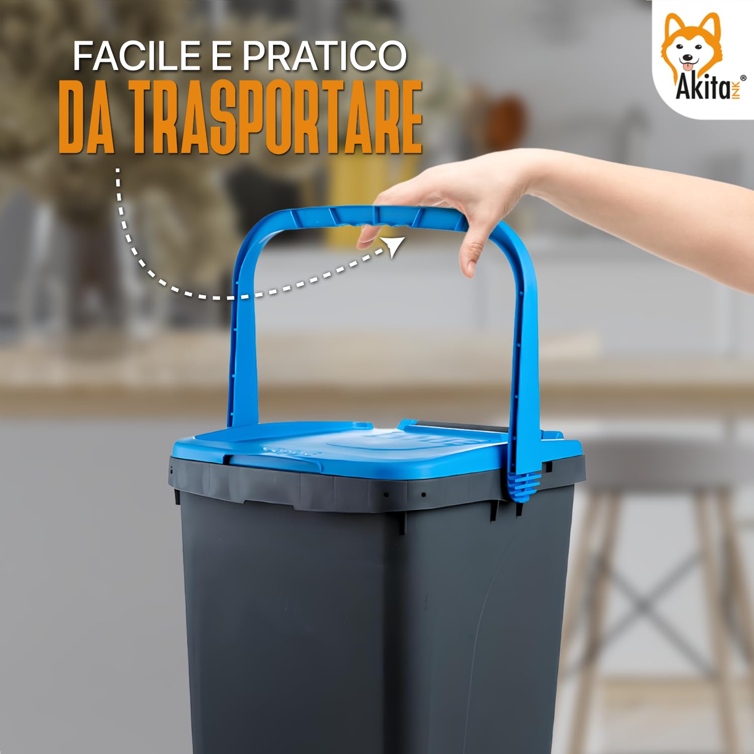 AKITAInk Set 3 Pattumiere AKIPATFOLK da 50L Cad. Totale 150L - Bidoni Differenziata in Plastica Riciclata, Made in Italy, con Manico Antirandagismo e Doppia Apertura per Interni ed Esterni