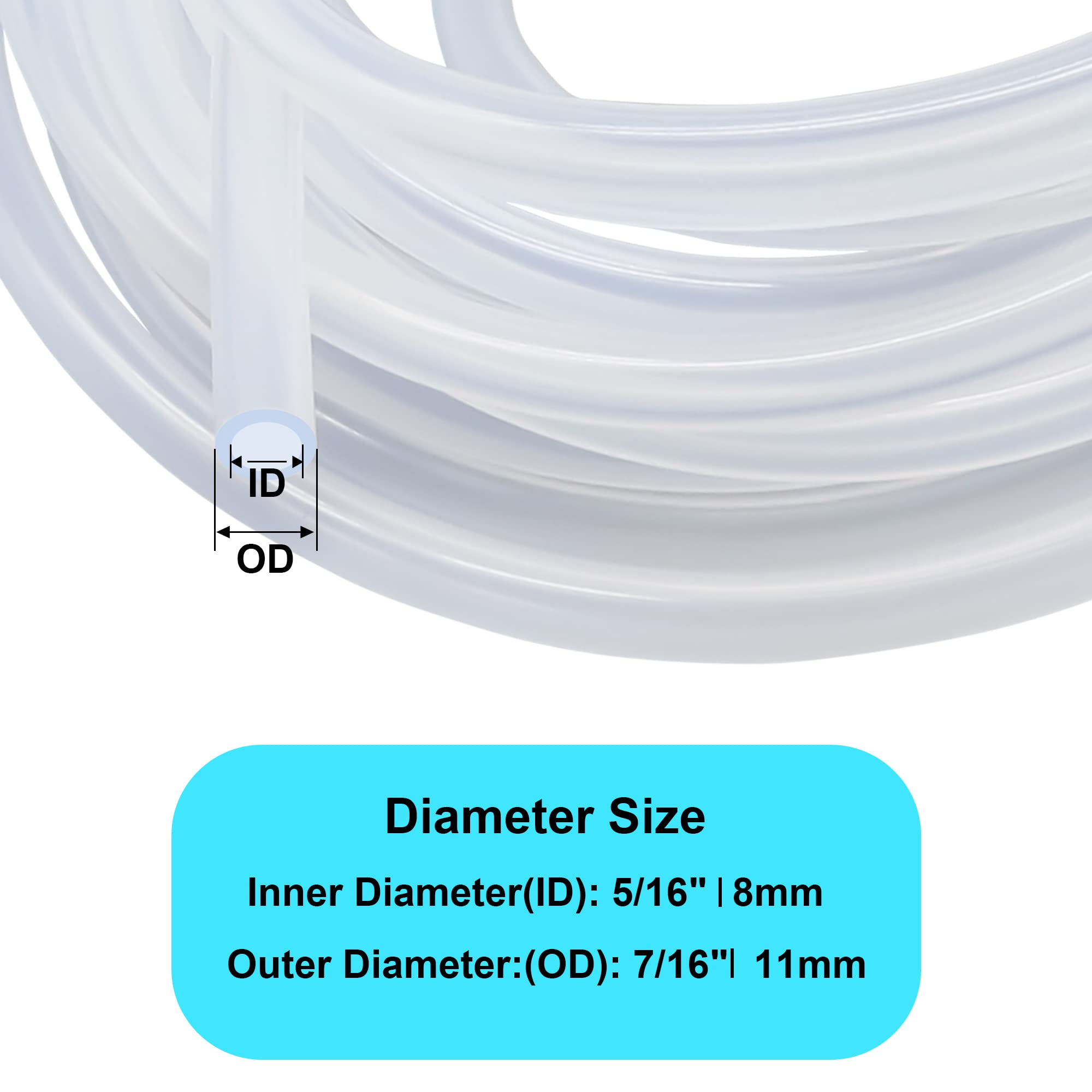 Tubo in silicone da 5 m (diametro interno 5 mm, diametro esterno 8 mm), tubi in gomma siliconica, tubo di qualità alimentare per olio aria, casa, trasferimento di acqua, industria, acqua potabile