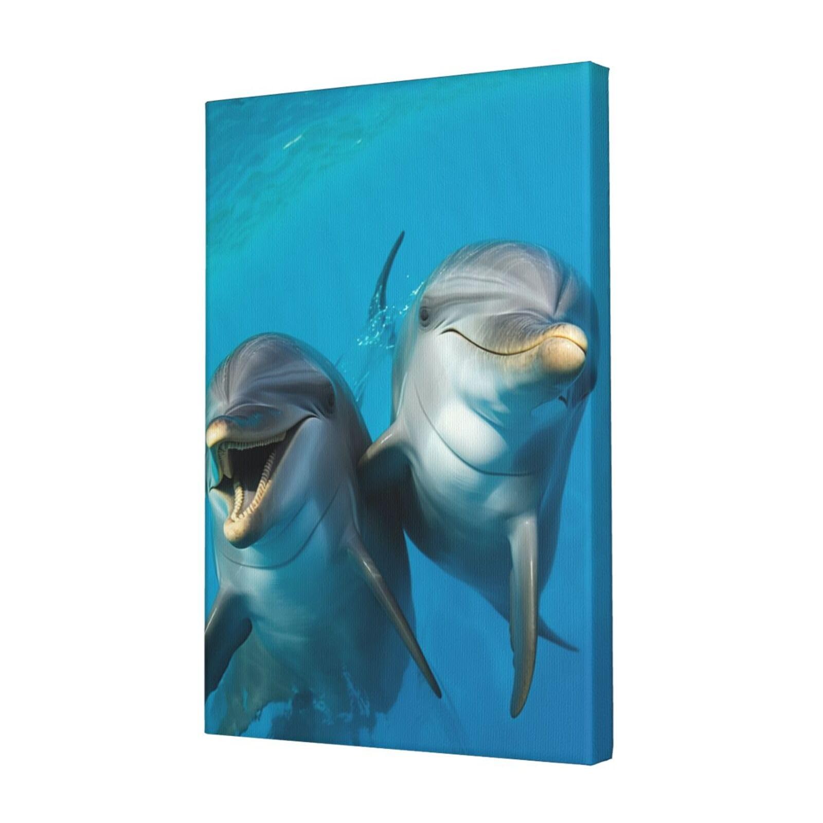 KLOPH Smiling Face Dolphins Canvas Wall Art for Living Room 12"x18" Modern Artwork Painting for Bathroom Hanging Canvas Prints Aesthetic Wallart for Bedroom Kitchen Office Wall Decor