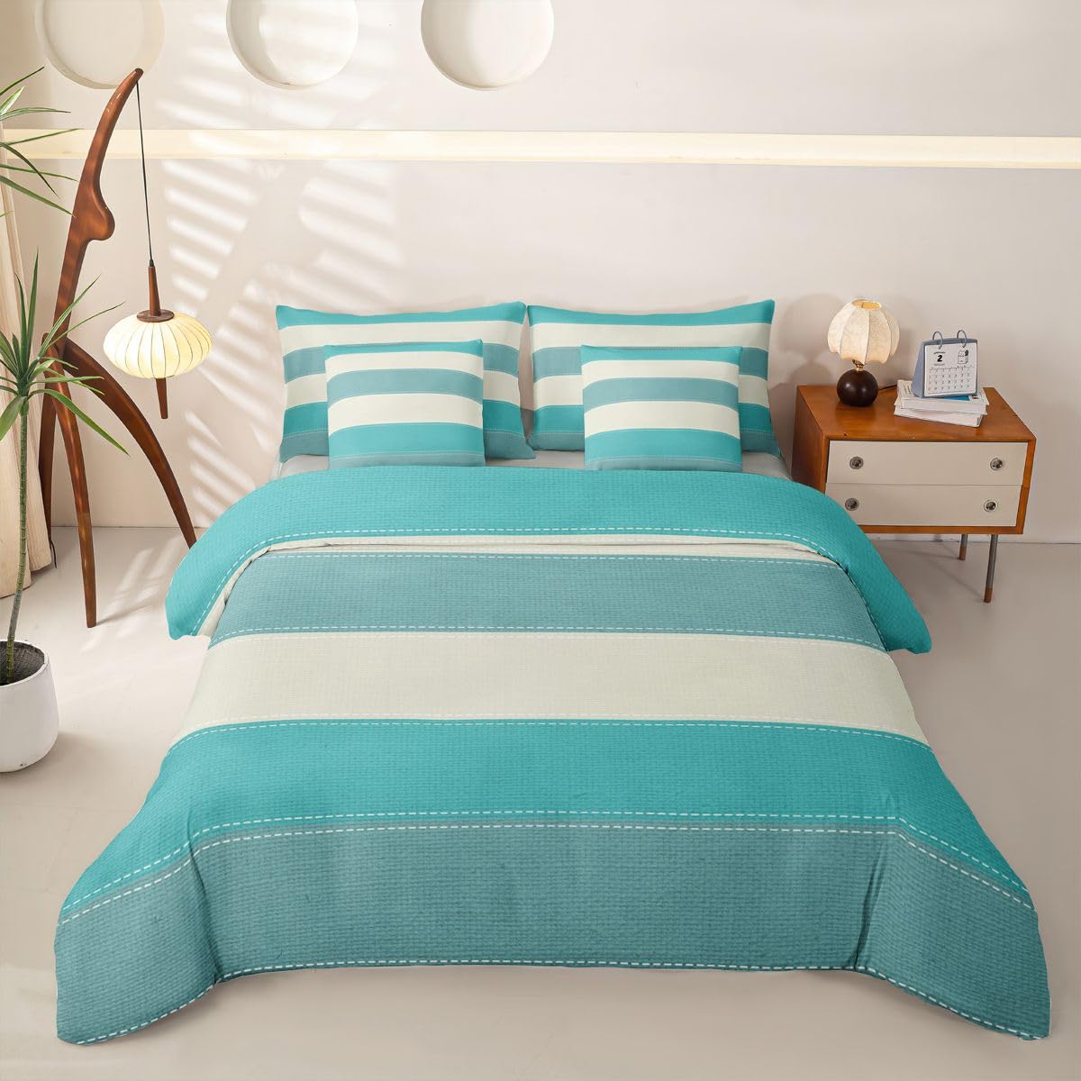 Loussiesd Juego de funda de edredón azul con sábanas, 7 piezas, tamaño King, ropa de cama en una bolsa, juego de ropa de cama para niños y niñas, decoración de dormitorio, moderno, transpirable, suave