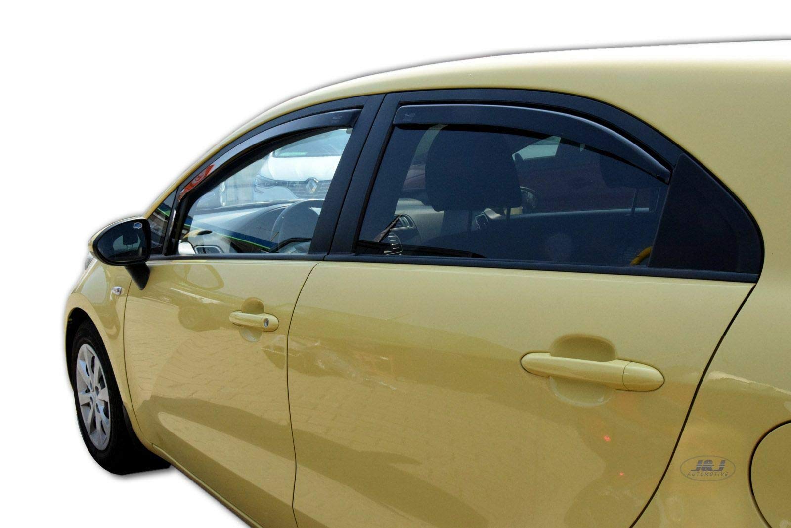J&J AUTOMOTIVE Deflettori d'Aria per Kia Rio 5-Porte Berlina 2011-2017, Set da 4 Pezzi, Nero Fumé Oscurato Heko