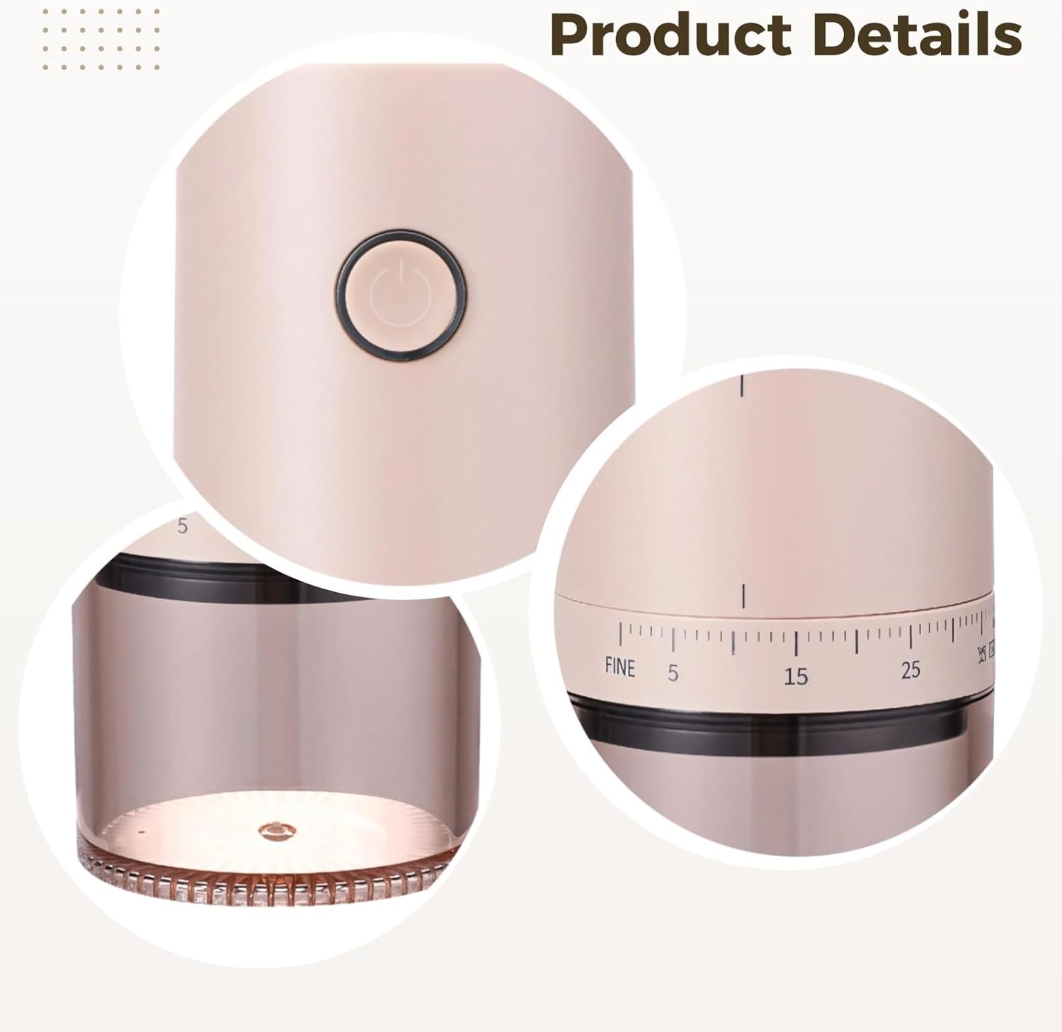 USB Powered Electric Coffee Grinder, Adjustable Ceramic Burr Mill, Quiet, Portable and Rechargeable Grinder for Beans