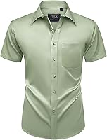 Vista 150 de Alimens & Gentle - Camisas de vestir con bolsillo y manga corta, de color liso y sin arrugas, estilo casual con botones, para hombres