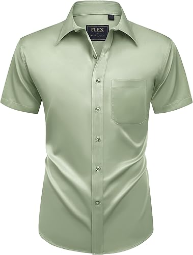 Miniatura 150 de Alimens & Gentle - Camisas de vestir con bolsillo y manga corta, de color liso y sin arrugas, estilo casual con botones, para hombres