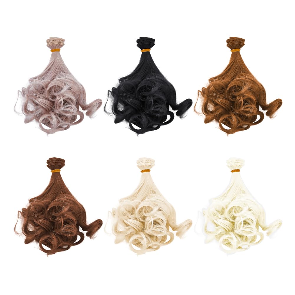 TNKBREEZE 6Pcs Doll Hair Wigs Doll Curly Wig Set Twist Braid Dolls Wig with 6 Colors for BJD Makings Accessories Adult Maker Projects and Replacement Crafting Making Supplies