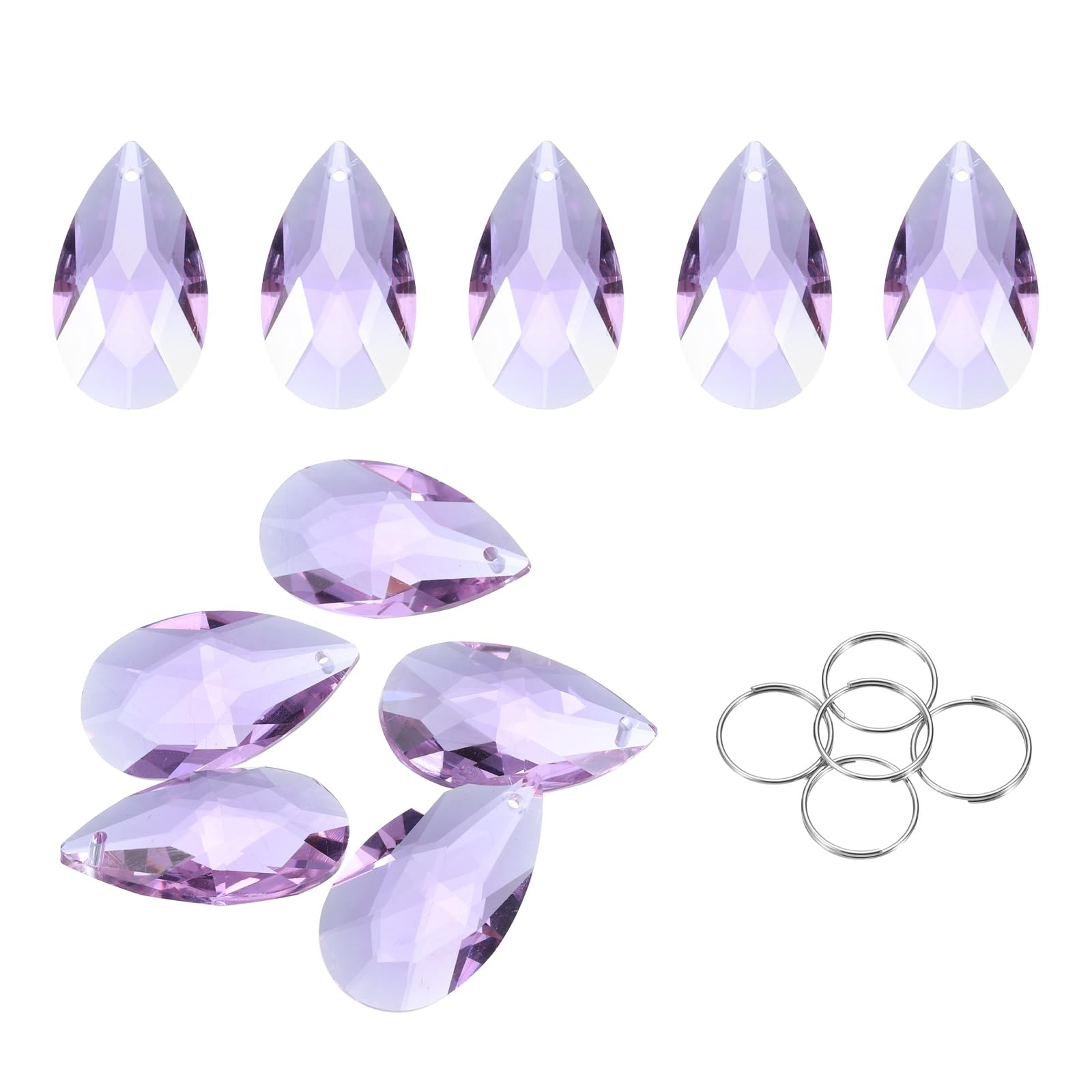 sourcing map 5Pcs Teardrop Crystal Beads, 38mm K9 Glass Hanging Chandelier Bead Prisms Part with 304 Stainless Steel Ring for Crystal Chandelier Lamp Pendant Jewelry, Purple