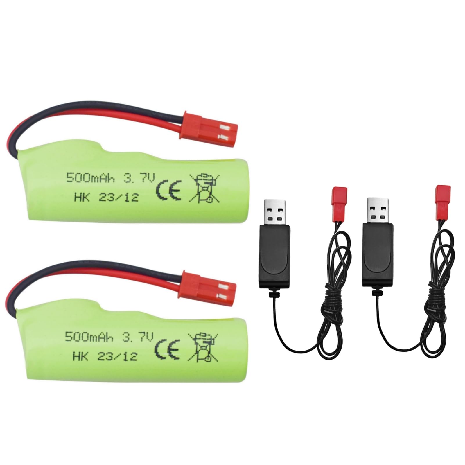 2pcs 3.7V 500mAh Li-ion Battery with USB Charging Cable for Huina 1337 1338 1516 1517 Remote Control Engineering Vehicle RC Remote Control Toy Car