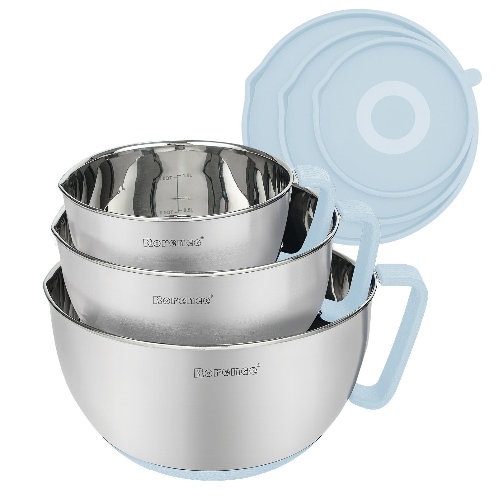 Rorence Stainless Steel Mixing Bowls Set of 3 with Handle and Spout
