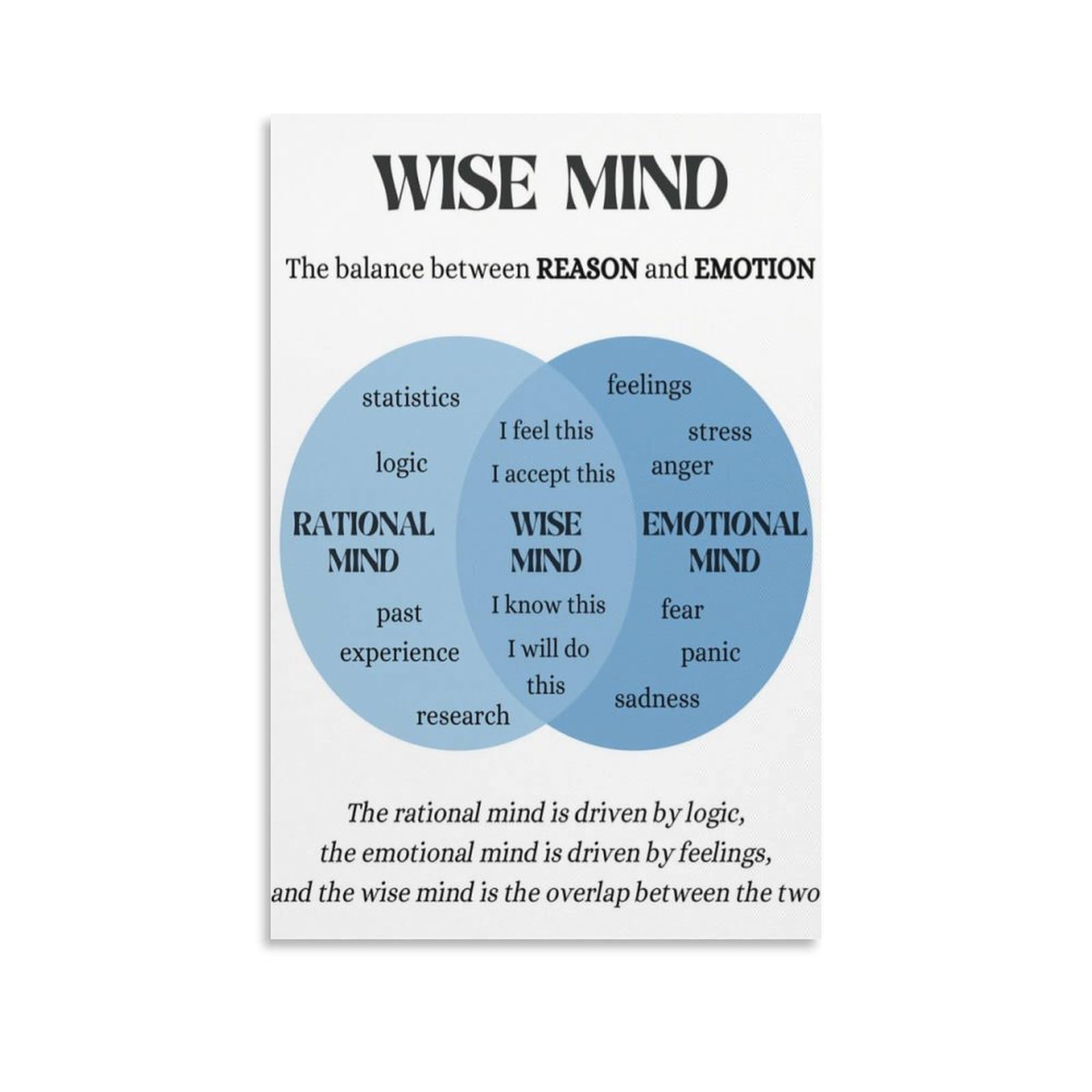 LivasH Wise Mind Poster DBT Therapy Poster Therapy Office Decor Coping Skills Cognitive Distortions Canvas Poster Wall Art Decor Posters Home Bedroom Office Decorations Paintings 24x36inch(60x90cm)