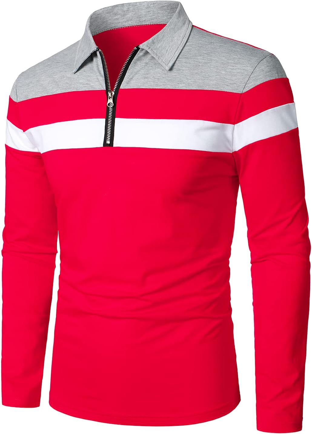 HOOD CREW Men’s Long Sleeve Polo Shirt Casual Slim Fit Shirts Contrast Color Patchwork T Shirts Cotton Tops - Image 3