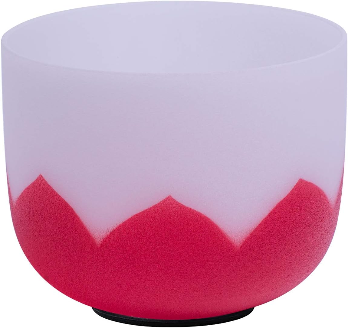 ENERGYSOUND 440Hz Perfect Pitch C Note Root Chakra Frosted Quartz Crystal Singing Bowl 10" with lotus design mallet and o-ring included