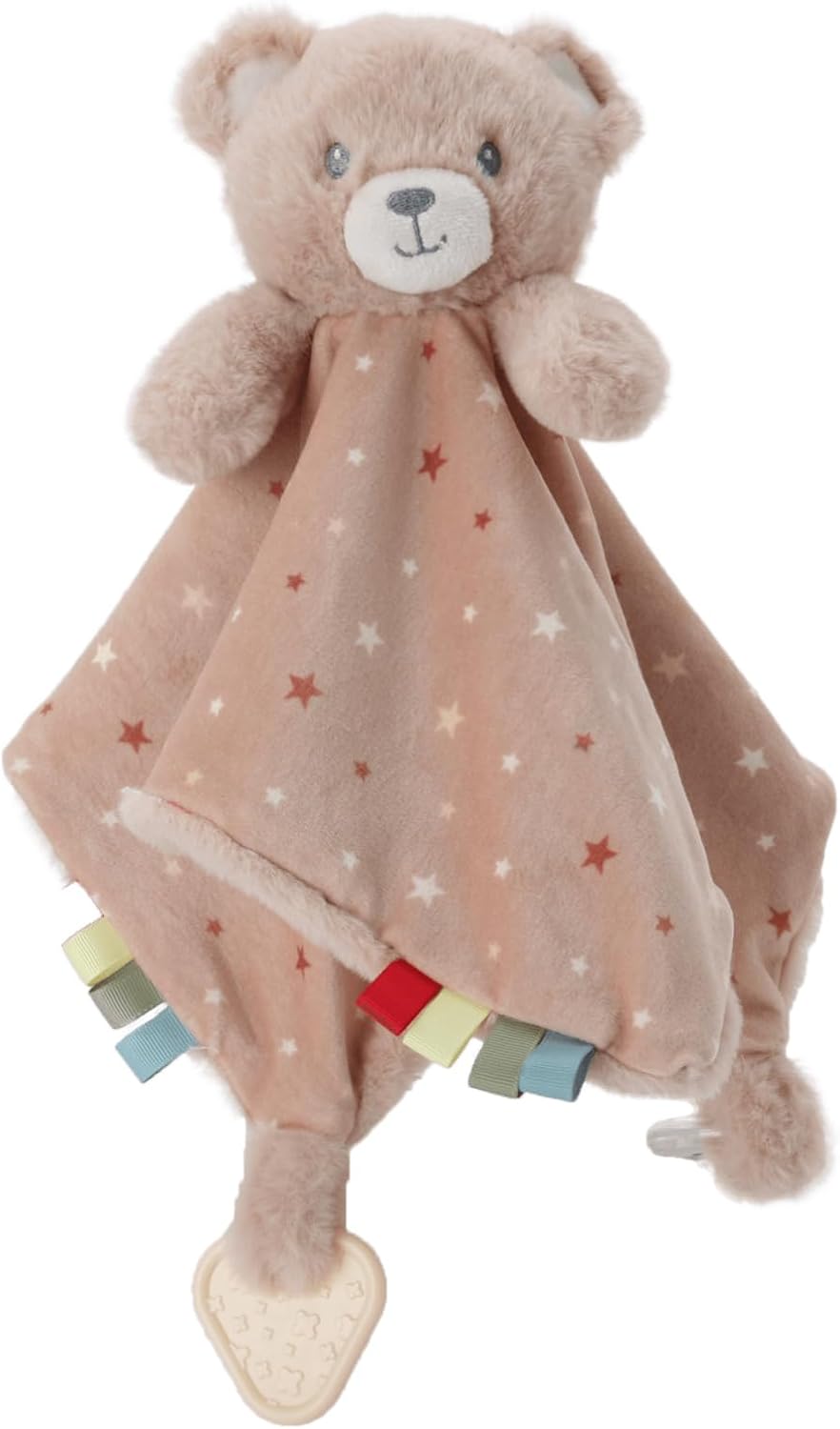 Linzy 14" Secure Teddy Bear Lovey for Babies – Soft Bear Plush Stuffed Animal Blanket with Colorful Dots, Cute Snuggle Comfort Toy with Raffles and Soothers for Newborns, Babies & Toddlers