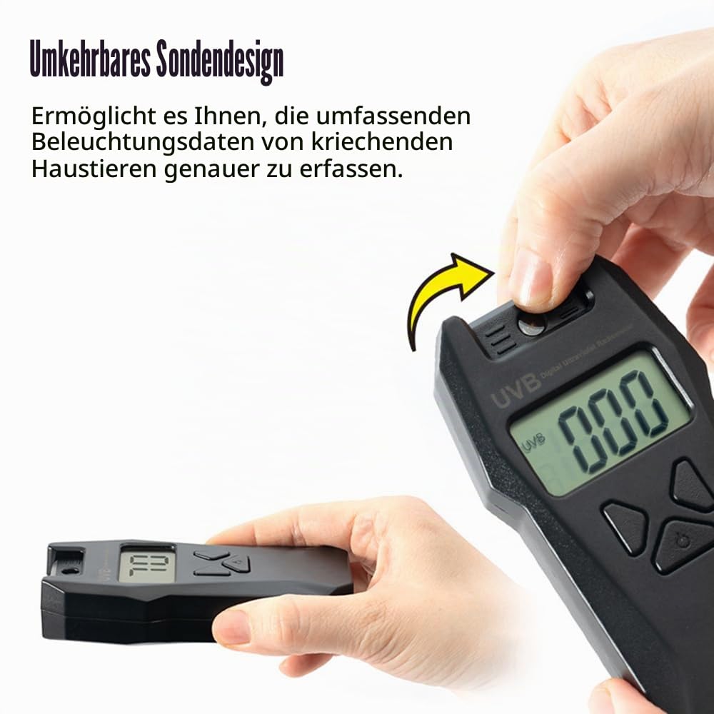 UVB Index Messgerät, Digitaler Reptilien UVB Tester mit Sonde und Datenprotokollierung 240-370 nm