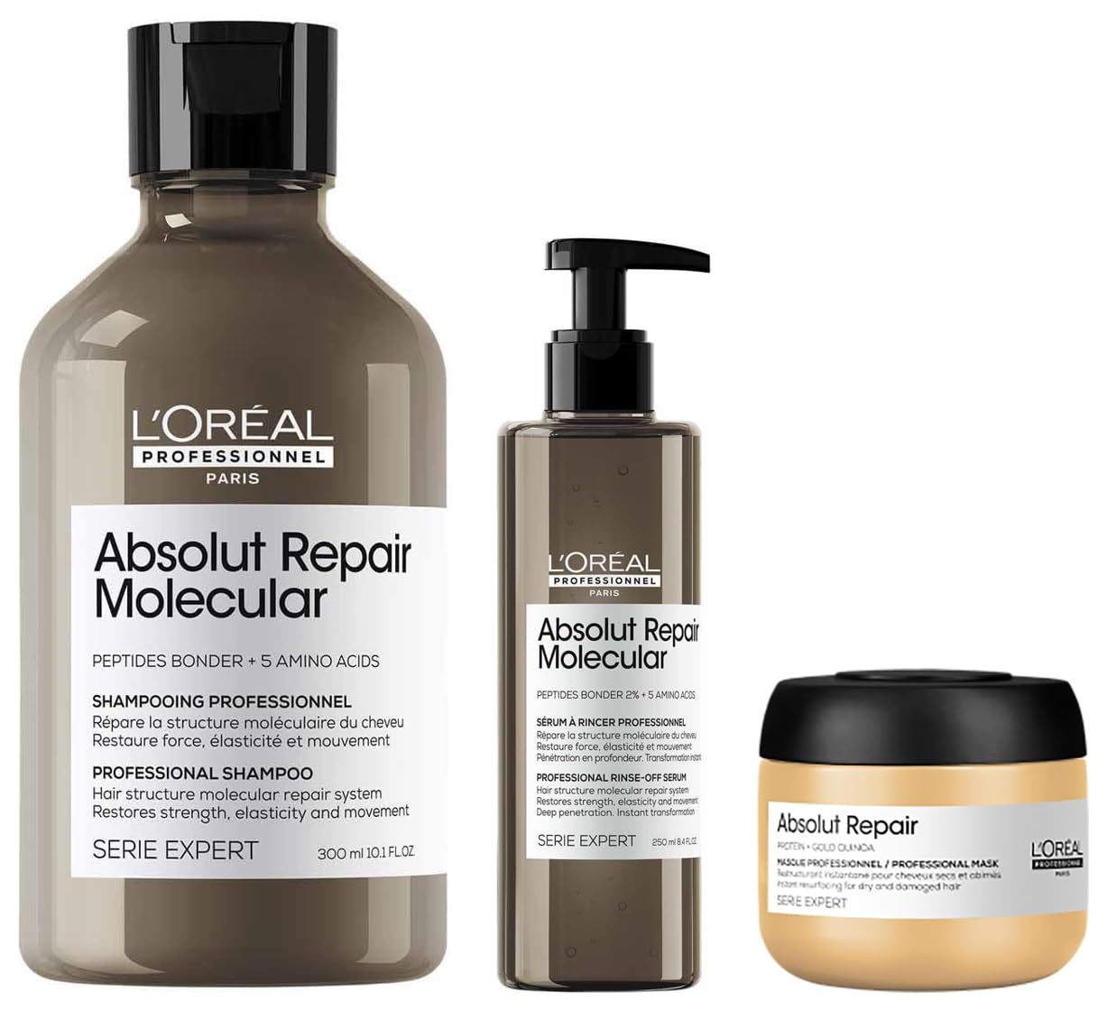 L'Oréal Professionnel Absolut Repair Molecular Sulfate-Free Deep Repairing Shampoo & Rinse-Off Serum Combo for Damaged Hair with Absolut Repair Travel-Size Mask 75ml-picture-26