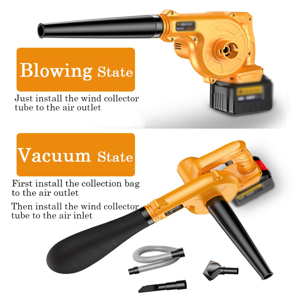 21V/3AH Soffiatore A Batteria,2 in 1 Spazzatrice e Aspirapolvere Elettrico con velocità Variabile e Ioni di Litio,per Soffiare Foglie Rimuovere Polvere(Arancione)