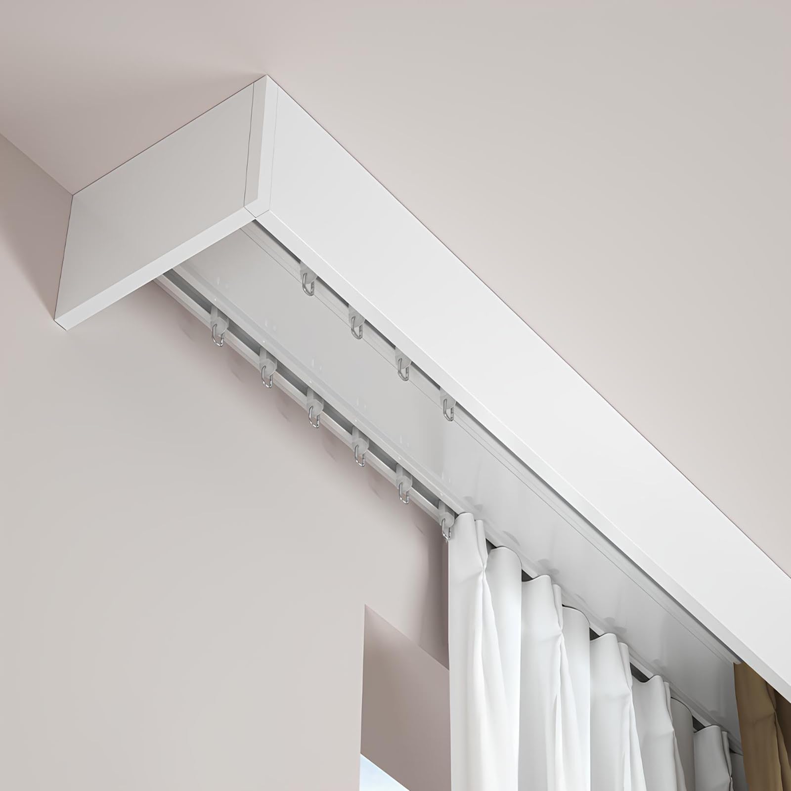 GLDYTVF 3in1 Blackout Window Valance BoxAin Pelmet Box & Double Track Rod Ceiling/Wall Mount for Room Divider Privacy Separator (180cm/5.9ft)