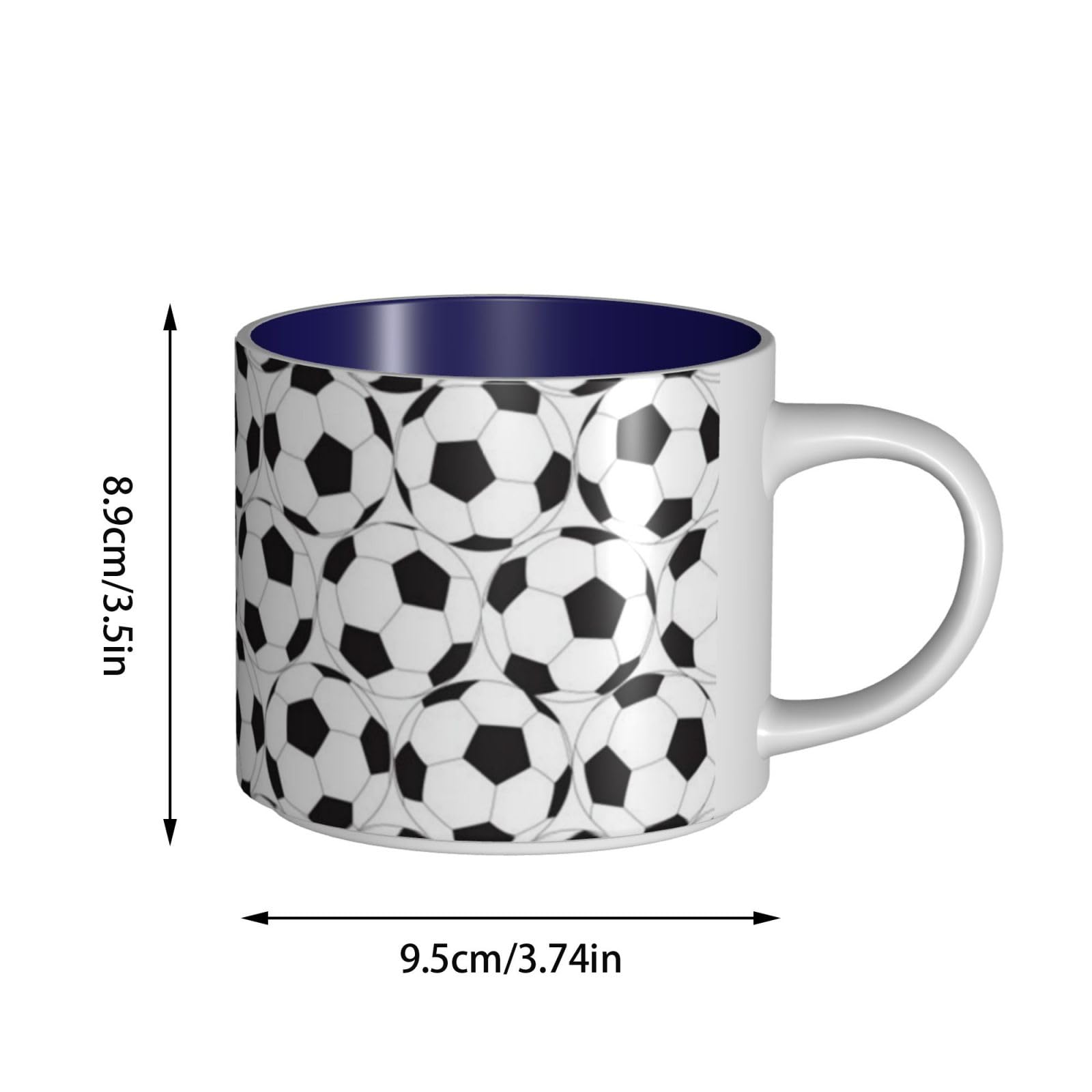Tazza da caffè in ceramica stampata con motivo a pallone da calcio in bianco e nero