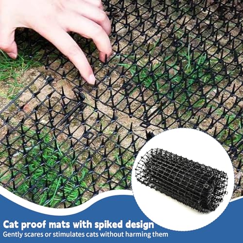 Dornengitter Gegen Katzen, 30 × 200 cm Katzenabwehrmatte mit Spikes Kunststoff Katzenschutz Spike Garten Katzenabwehr mit 10 U Nägel Anti Katzen Abwehr für Wildtiere Inner Außer