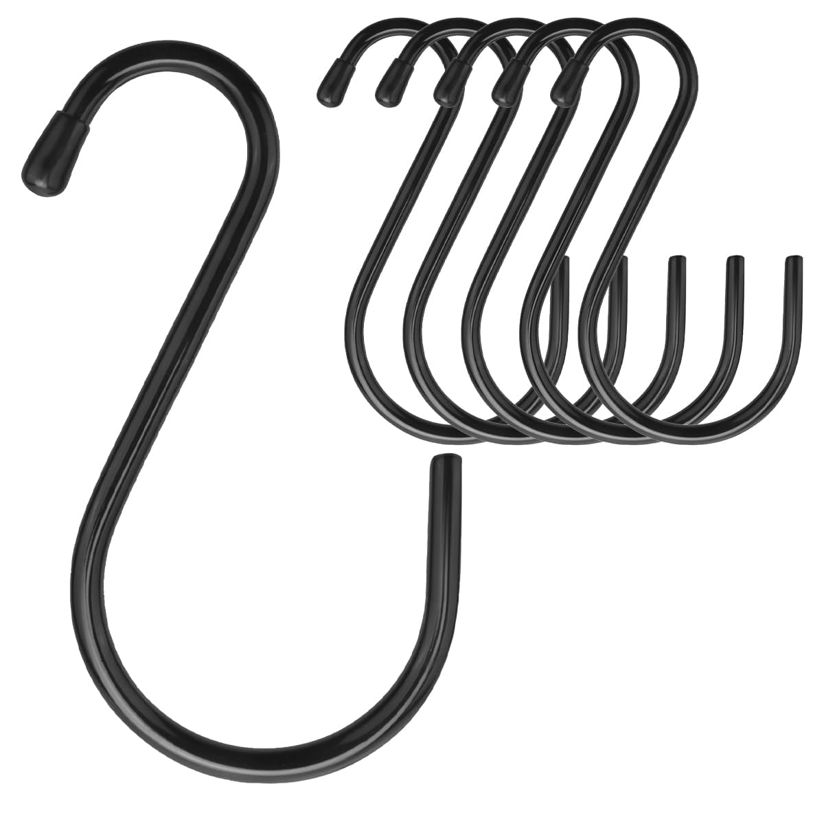 6 Pack S Hooks for Hanging, 14.5cm Black Rubber Coated Heavy Duty Hook