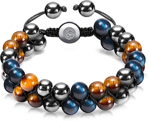 MJartoria Pulsera de triple protección para hombres y mujeres ojo de tigre obsidiana negra y hematita pulsera de cuentas de 0315in pulsera de