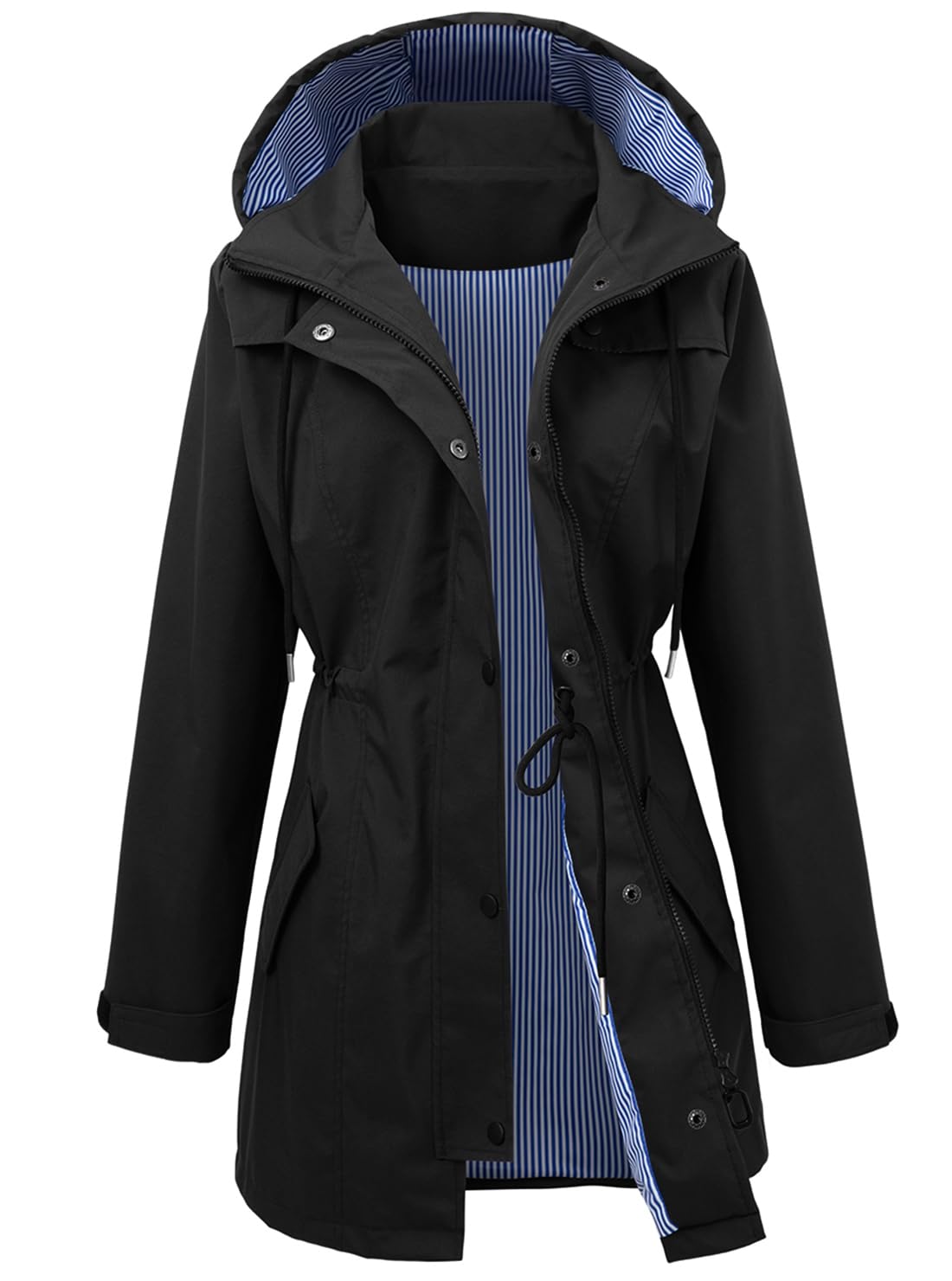Long Rain Jacket Waterproof Rain Coat with Hood Outdoor Raincoat Windbreaker for Women-image-30