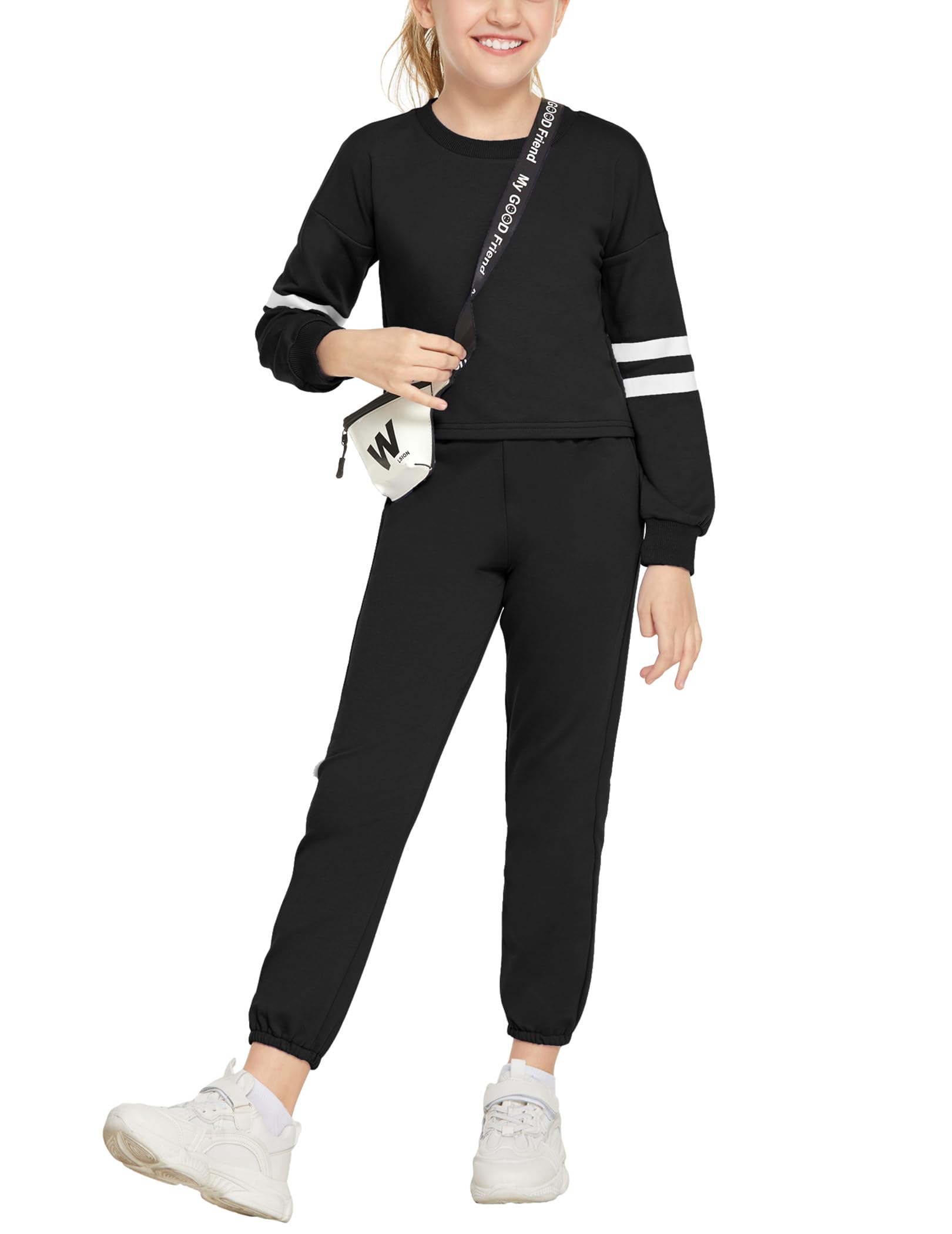 Arshiner sportswear fille jogging costume à manches longues ensemble de vêtements pour enfants costume de sport 2 pièces survêtement uni costume de loisirs sweat pantalon de sport survêtement enfants