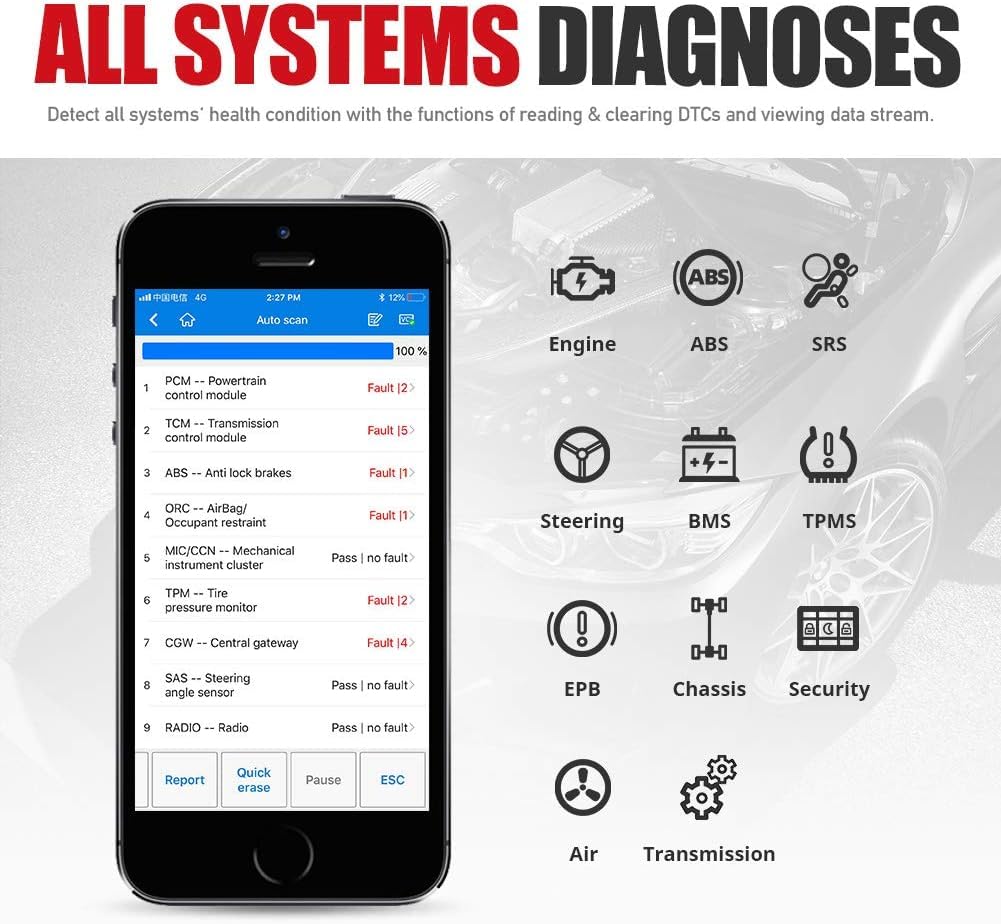Autel MaxiAP AP200 Dispositivo Bluetooth OBD2 Funciones Reset Aceite EPB (Frenos) BMS (Batería) SAS (Dirección) TPMS (Presión) DPF (Filtro) IMMO (Antirrobo) para Tablet o Smartphone iOS y Android