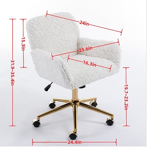 Miniatura 10 de Goujxcy Silla de oficina en casa de piel sintética beige, silla de tocador de maquillaje elegante tapizada para adolescentes y niñas, silla de