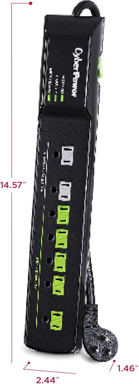 CyberPower HT705GR Tier 2 Advanced Power Strip, 1,500 J/125 V, 7 Outlets, 5ft Power Cord