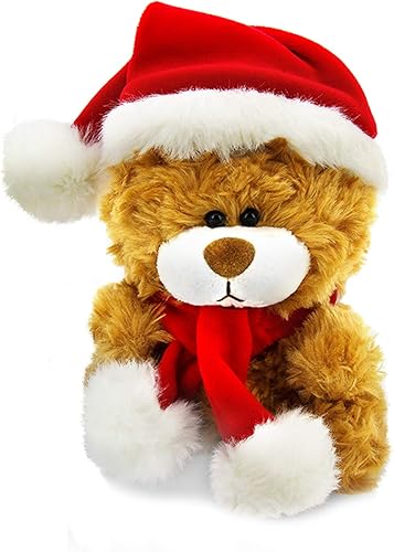 Plushland Adorable oso de peluche suave y peludo, animal de peluche, juguetes navideños, recuerdos de fiesta de Navidad para niños (oso Qbeba de