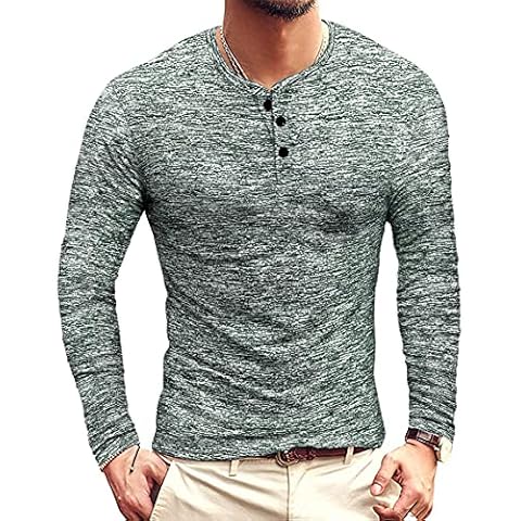 Hikaro Playera Henley básica de Manga Corta/Larga para Hombre Cover