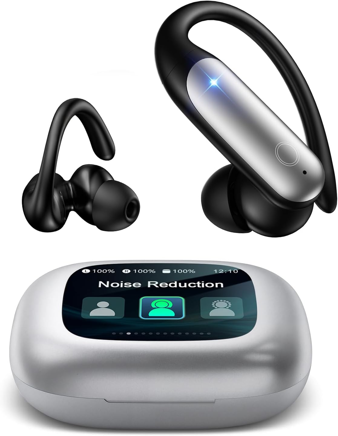 LEEMC Wireless Earbuds, Bluetooth Headphones 6.0, Ear Buds with Touch Screen, ANC ENC Noise Cancelling, 40H Bass Stereo Sound Over-Ear Earphones for iOS, Android, Sports, Workout，Silver