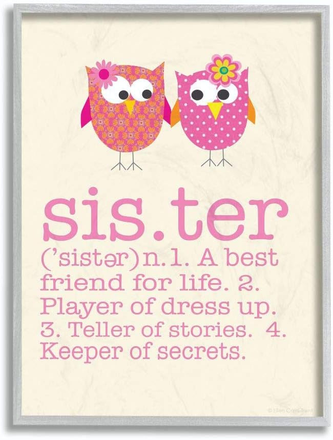 The Kids Room by Stupell Definition of Sister with Pink Owls Canvas Wall Art, 36x48, Multi-Color