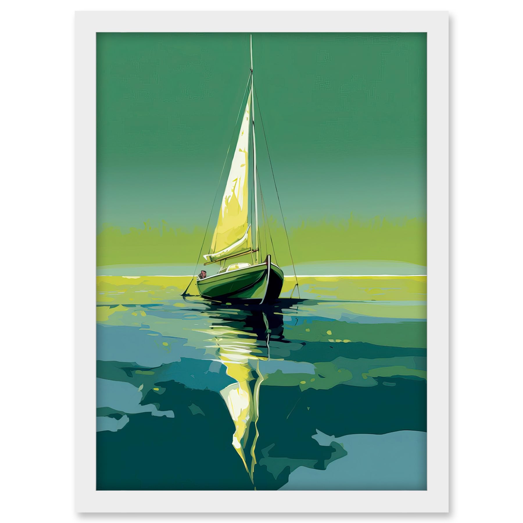 Artery8 A Sailboat on a Calm Sea Under a Cloudless Sky Artwork Framed A3 Wall Art Print