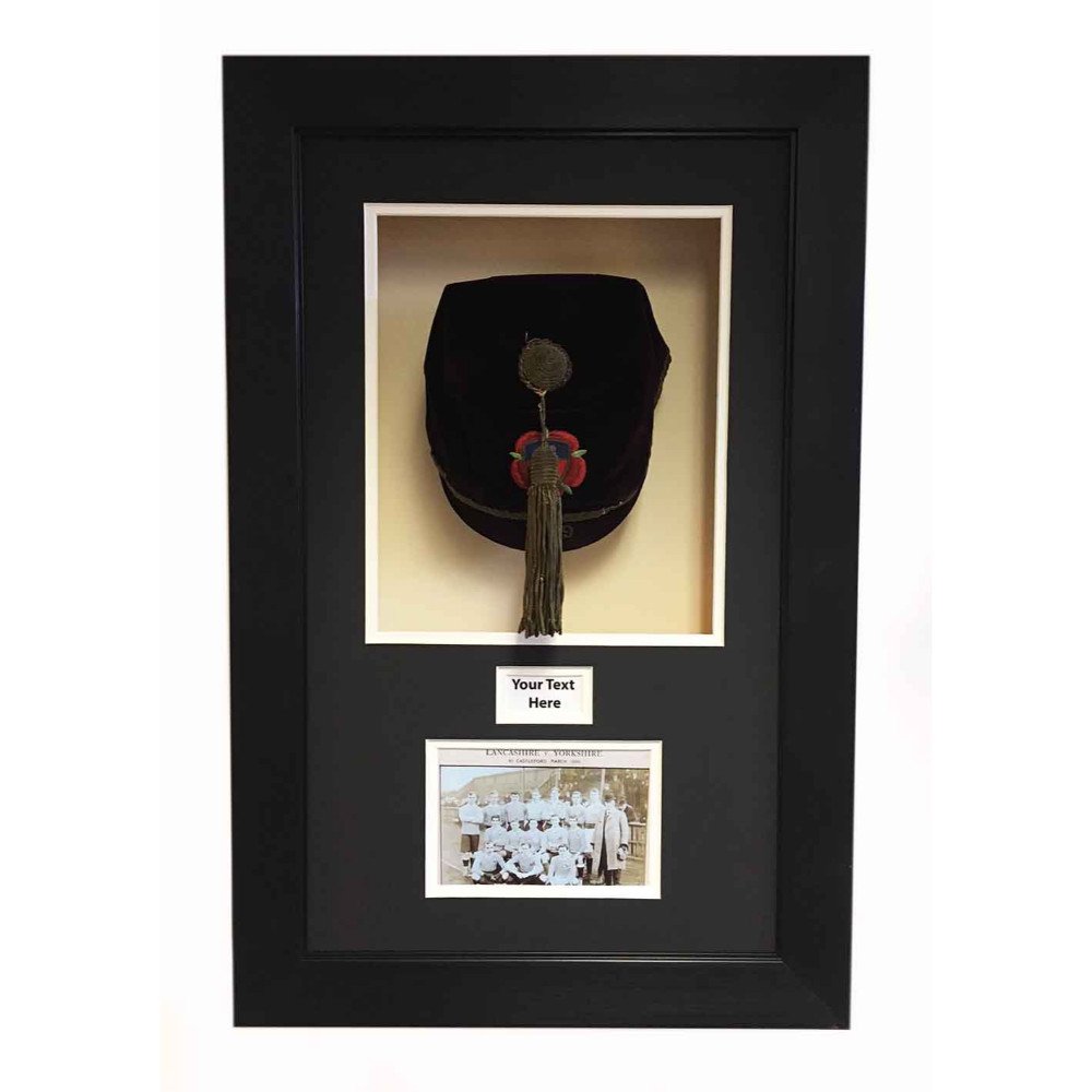 3D Display Case For Vintage Rugby League County Cap Rugby Memorabilia - Black Frame - Black Mount