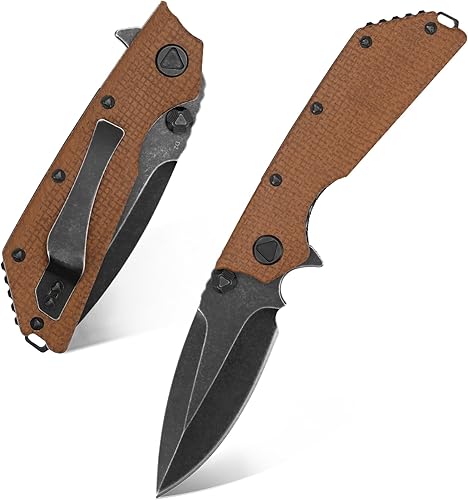 Eafengrow EF335 Cuchillos plegables D2 hoja y mango de Micarta, cuchillo plegable de bolsillo EDC cerrado de 5 pulgadas con clip (marrón micarta)