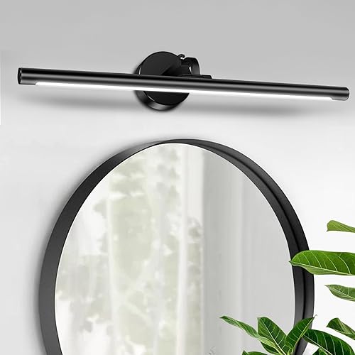 VSATEN Lámparas de baño de 24 pulgadas, modernas luces LED negras para tocador de baño, luces giratorias para baño, dormitorio, sala de estar,