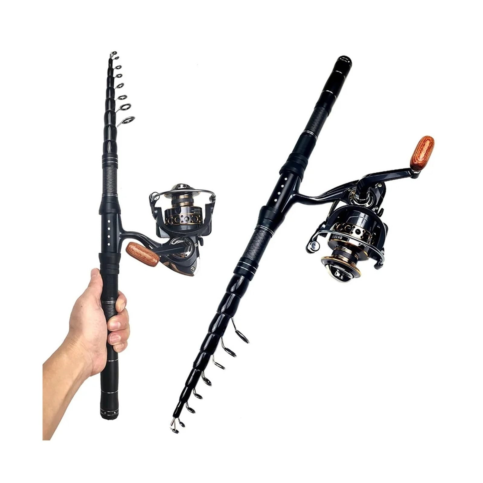 Canne a Peche au Coup Telescopique Ensemble de Cannes à pêche Ultra-Courtes avec Moulinet Lancer et Canne télescopique en Fibre Carbone