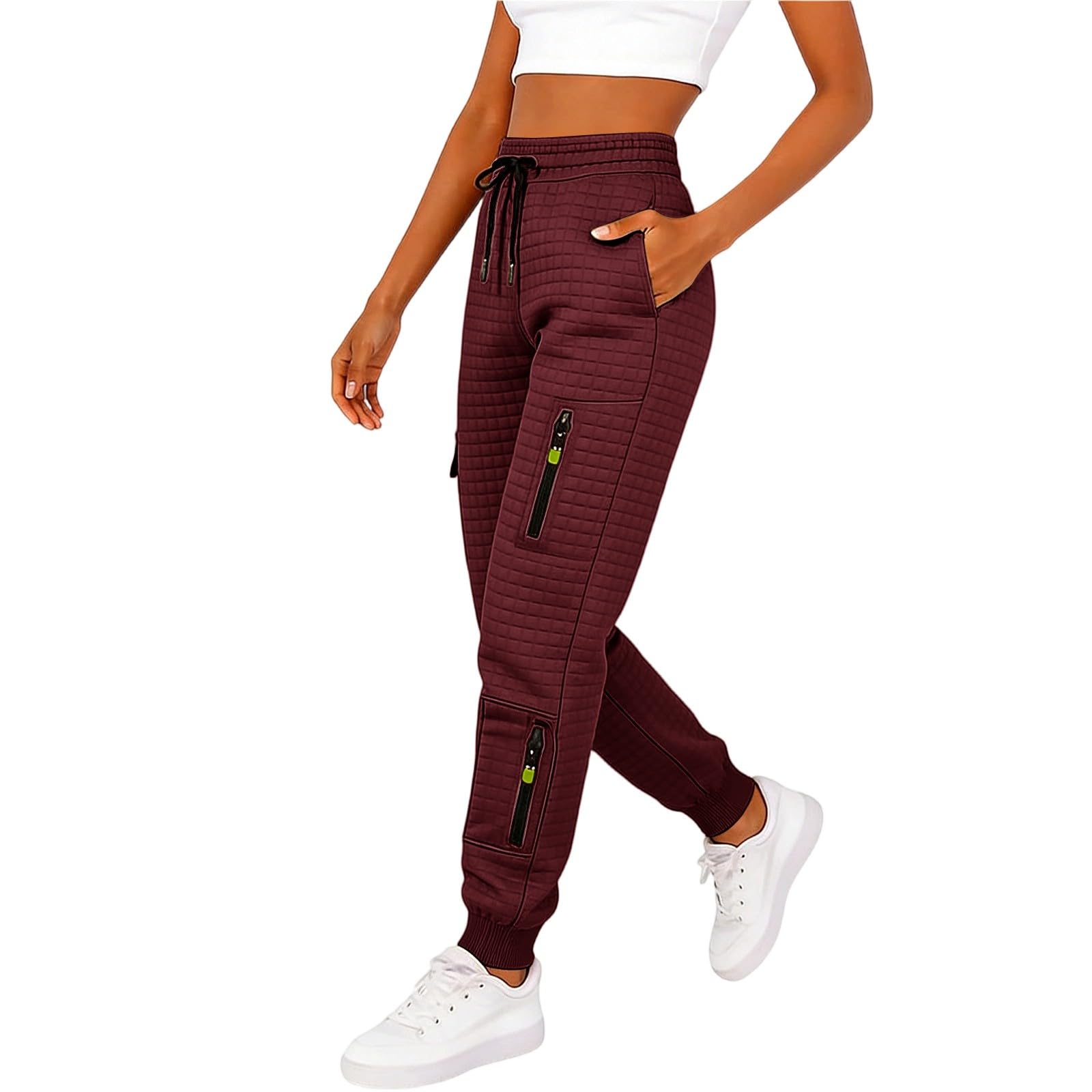Pantaloni cargo da donna, elasticizzati, a quadretti, con tasche con | Pantaloni da lavoro per attività all'aria aperta, con coulisse, elastico in vita, traspiranti, ad asciugatura rapida