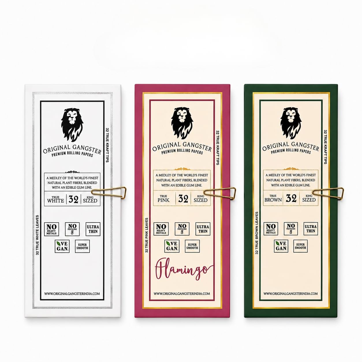Original Gangster Rolling Papers Booklet Combo - (White, Brown & Pink) – 96 Leaves + 96 Filter Tips | King Size (109 x 44mm), Ultra Thin, Super Smooth, Vegan -Pack of 3-image-3
