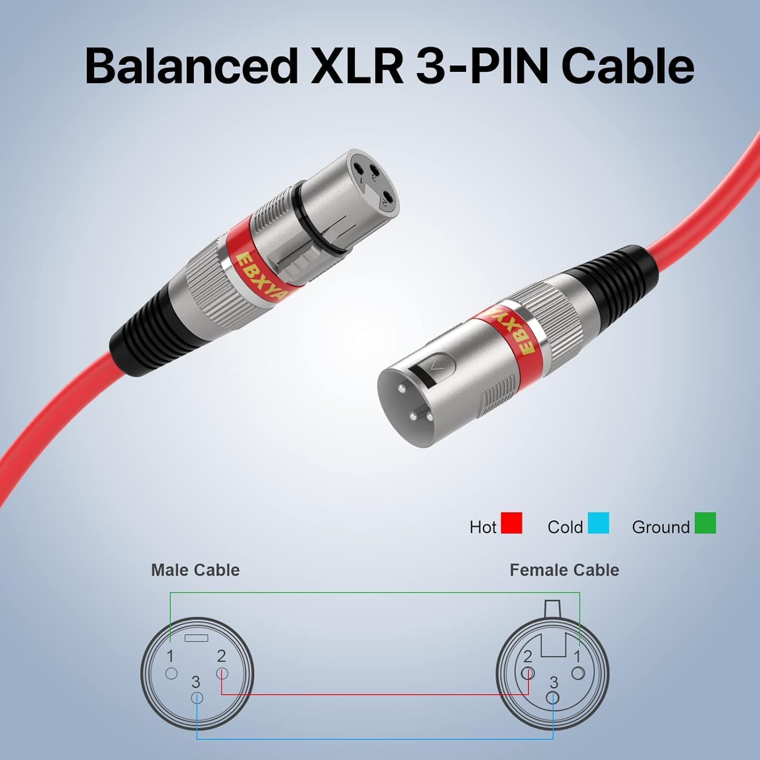 EBXYA XLR Microphone Cable - XLR Male to Female Cable 6ft 6 Color Packs with 3-Pin Balanced XLR Cables for Mic Mixer, Recording Studio, Speaker