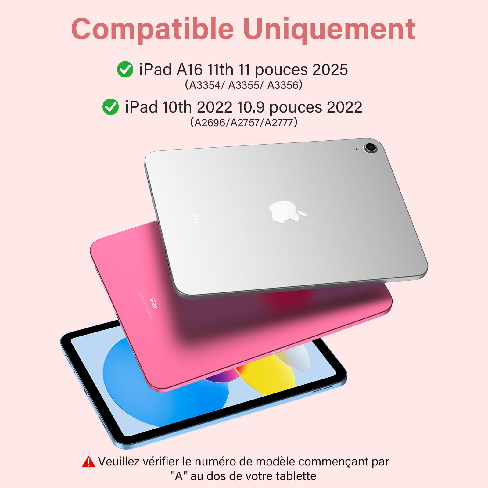 CC Store Coque Clavier pour iPad 10/11 Ème Generation (10.9 Pouces 2022/11 Pouces A16 2025), Étui Français Magnétique Keyboard avec Porte Crayon, AZERTY Layout pour iPad 10/11eme, Rose