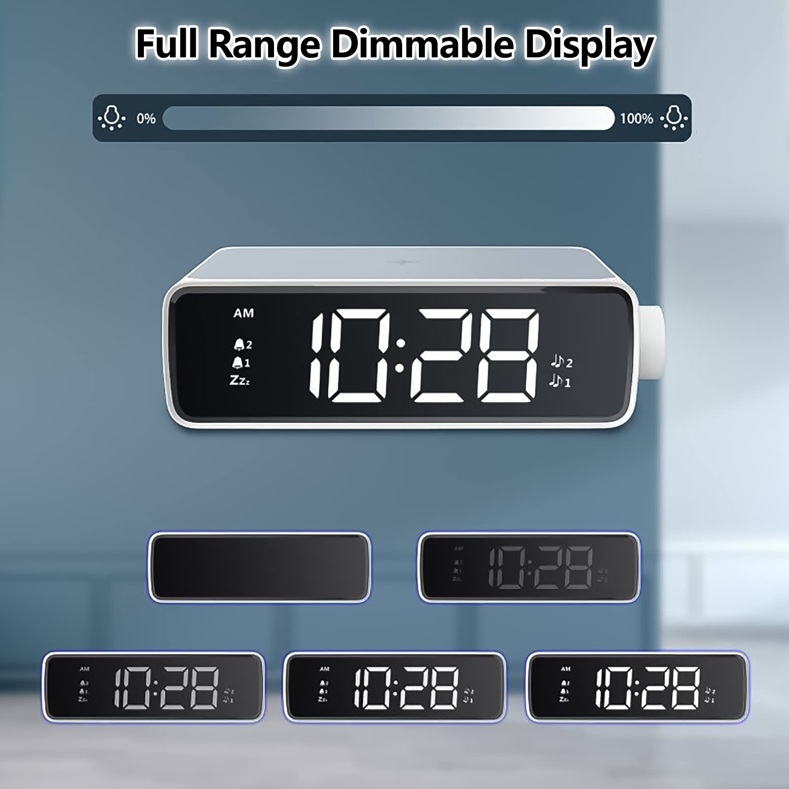 Sveglia Digitale con Ricarica Wireless, Funzione Snooze Luminosità Regolabile per Ufficio, Viaggi, Camera da Letto, Bambini, Adolescenti, Adulti, Regali