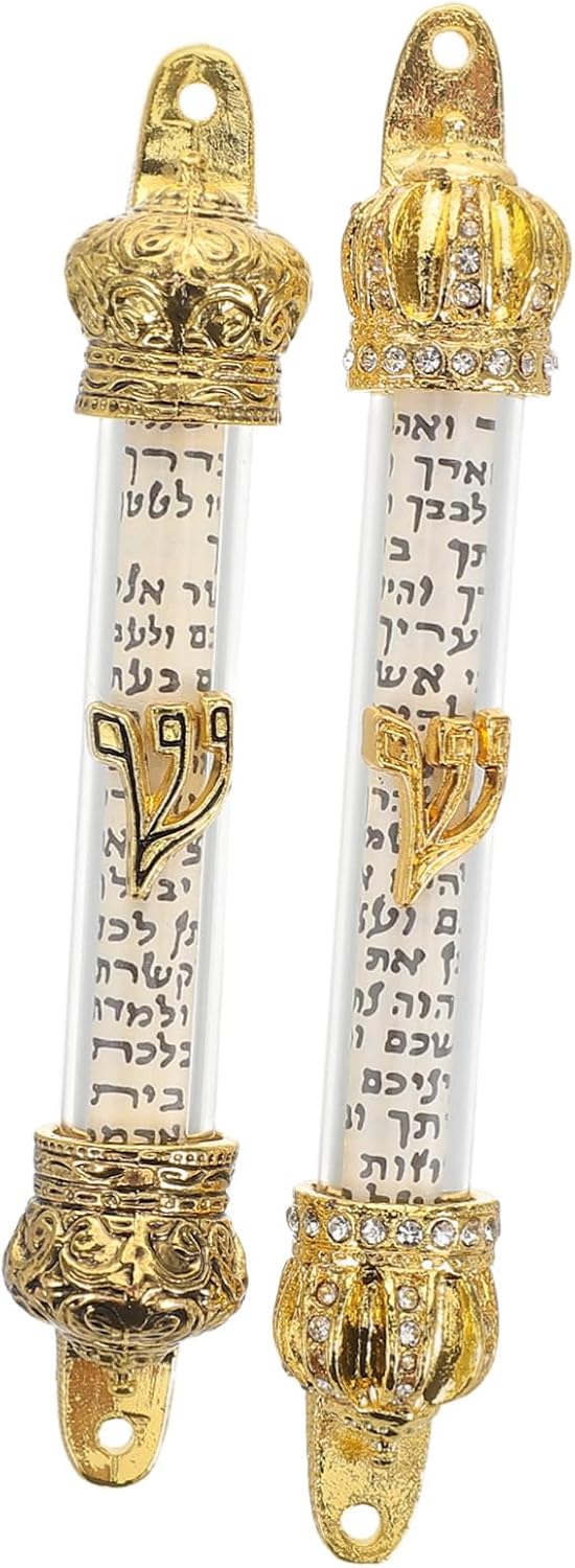 2pcs Judaica Mezuzah with Scrolls for Door Metal Cases Golden Jewish Mezuzah House Blessing Kosher Judaica Decor for Hanukkah Jerusalem-Themed Interiors Traditional Modern Design